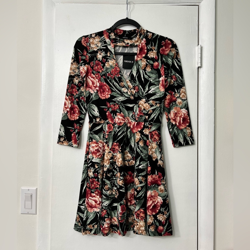 Floral Long Sleeve Short Dress